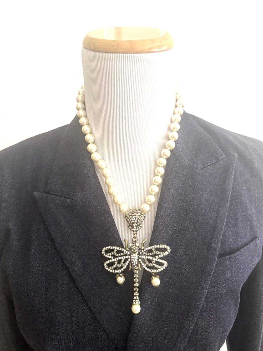 Heidi Daus Dragonfly Pendant Necklace Faux-Pearls Swarovski Crystals Statement